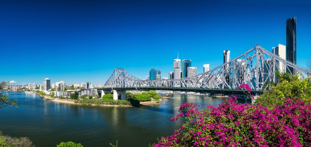 BRISBANE, AUS - AUGUST 9 2016: Panoramic view of Brisbane Skylin